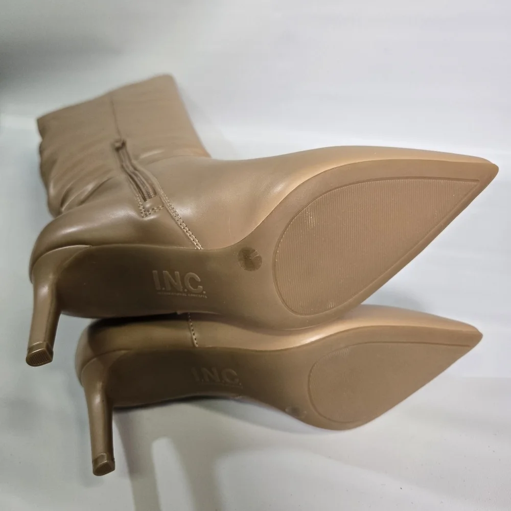 INC Damoni Over the Knee Faux Leather Slouch Boots Tan Pointed Toe Heel 6.5 NIB